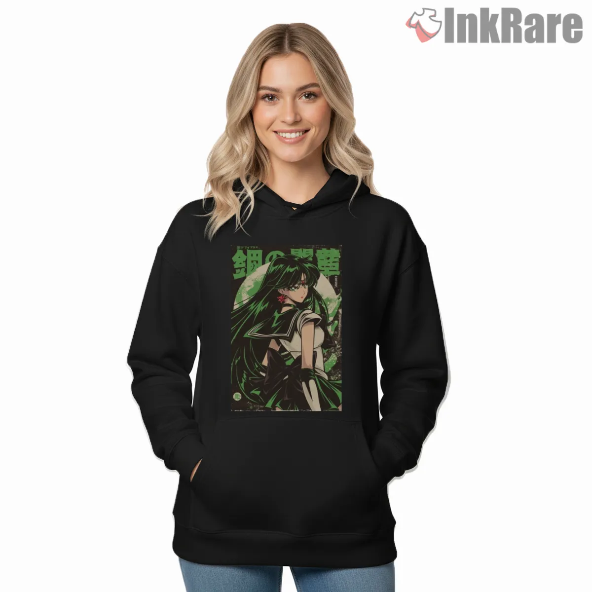 Sailor Pluto Toxic Green Dark Guardian Anime Shirt on black hoodie for women graphic tee