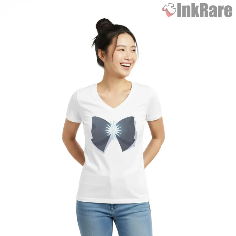 Sailor Saturn Bow Symbol Minimal Anime Shirt on white v-neck shirt for women graphic tee