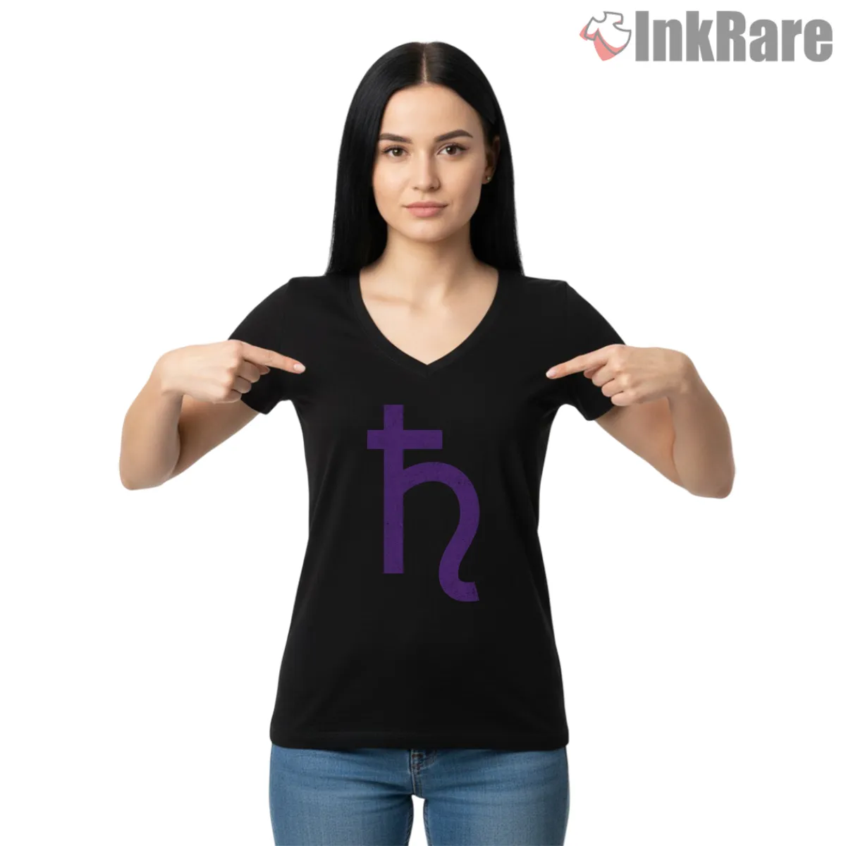 Sailor Saturn Dark Planet Symbol V Neck Black Sailor Saturn Dark Planet Symbol Shirt on black v-neck shirt for women graphic tee