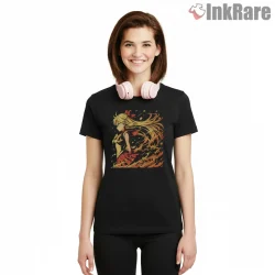 Sailor Venus Golden Flame Power Shirt on black short sleeve shirt for women graphic tee