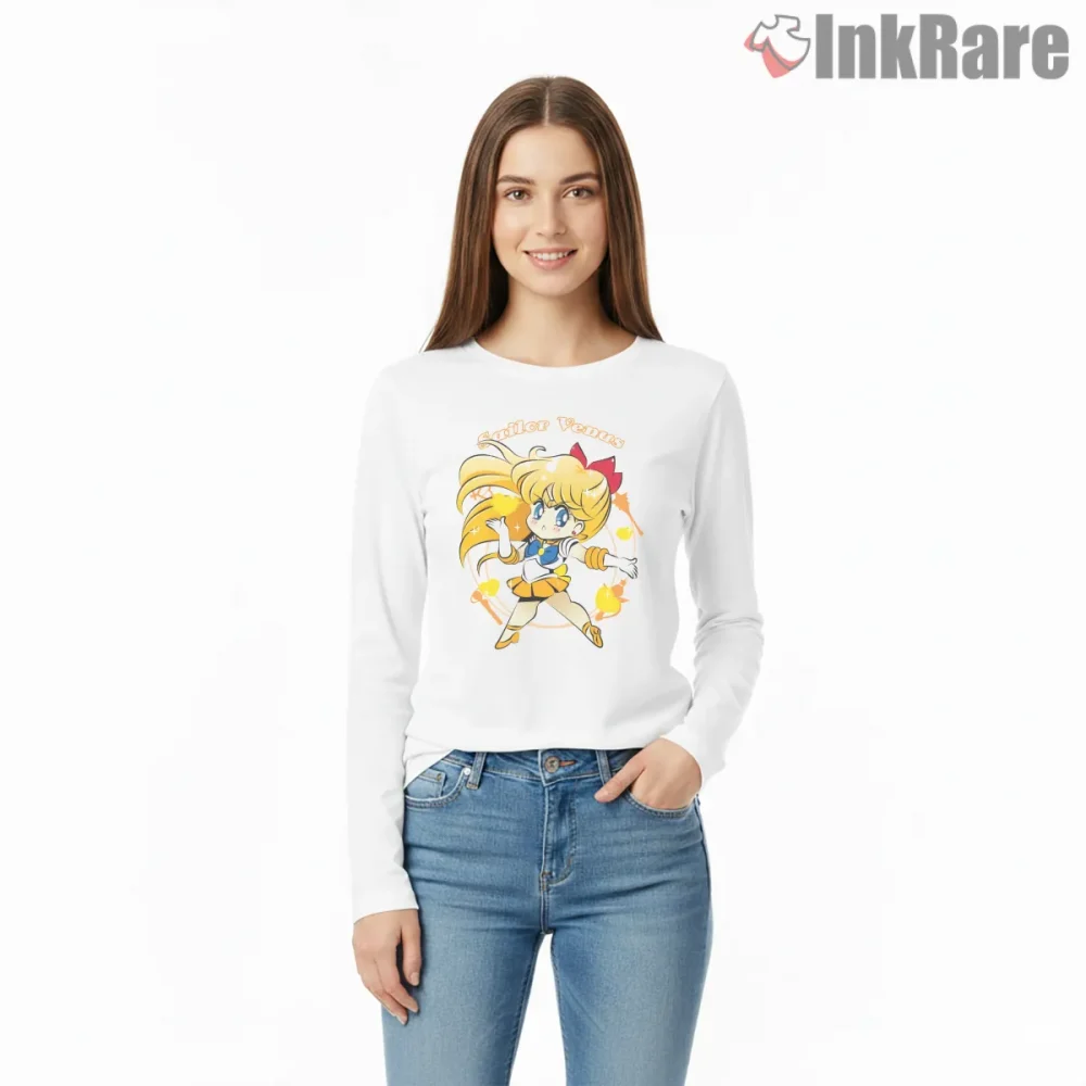 Sailor Venus Love Over Everything Chibi Anime Shirt on white long sleeve shirt for women graphic tee