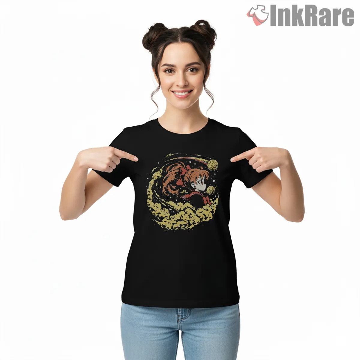 Sailor Venus Minimal Cosmic Elegance Short Sleeve Black Sailor Venus Minimal Cosmic Elegance Shirt on black short sleeve shirt for women graphic tee