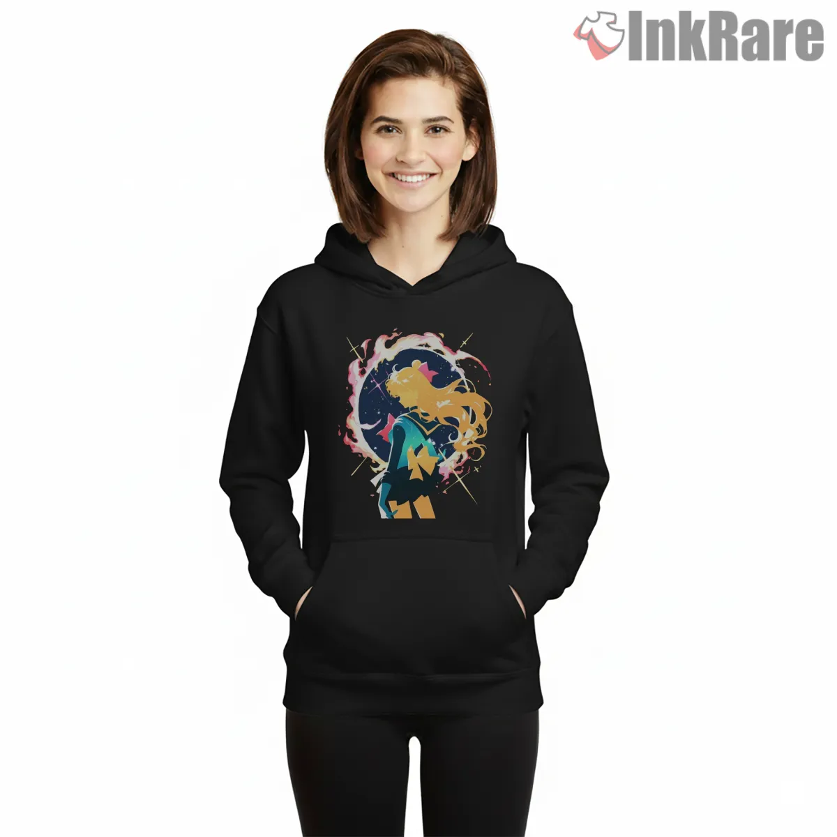 Sailor Venus Radiant Guardian Energy Hoodie Black Sailor Venus Radiant Guardian Energy Shirt on black hoodie for women graphic tee