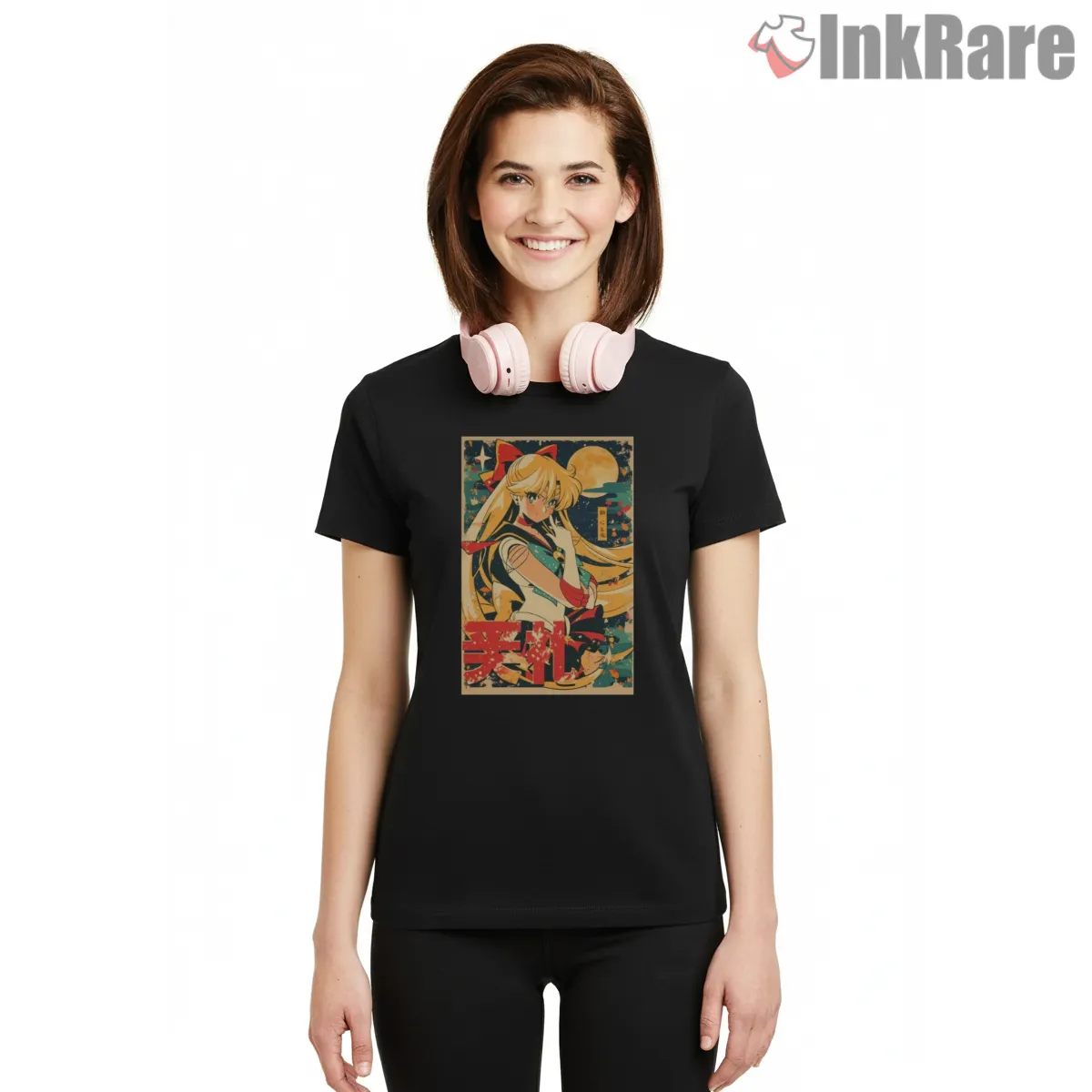 Sailor Venus Retro Poster Style Short Sleeve Black Sailor Venus Retro Poster Style Shirt on black short sleeve shirt for women graphic tee