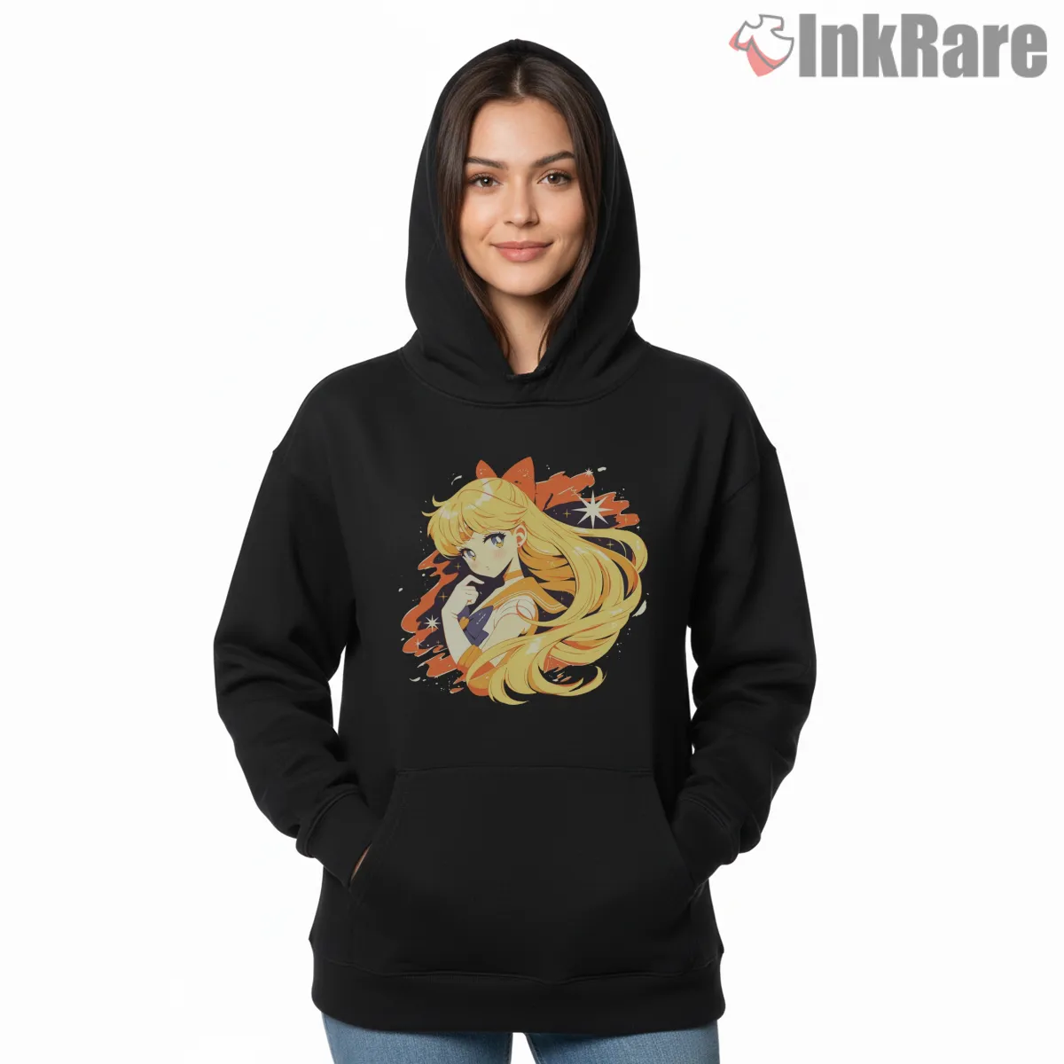 Sailor Venus Soft Glow Portrait Anime Shirt on black hoodie for women graphic tee