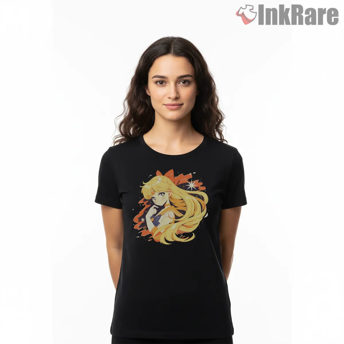Sailor Venus Soft Glow Portrait Anime Short Sleeve Black Sailor Venus Soft Glow Portrait Anime Shirt on black short sleeve shirt for women graphic tee