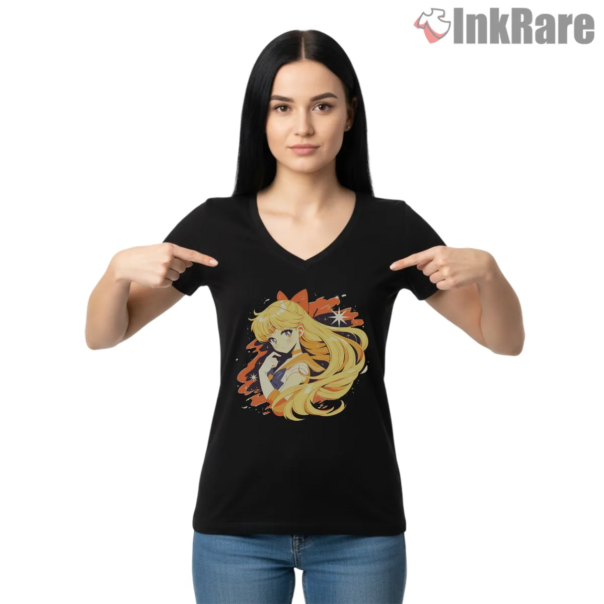 Sailor Venus Soft Glow Portrait Anime V Neck Black Sailor Venus Soft Glow Portrait Anime Shirt on black v-neck shirt for women graphic tee