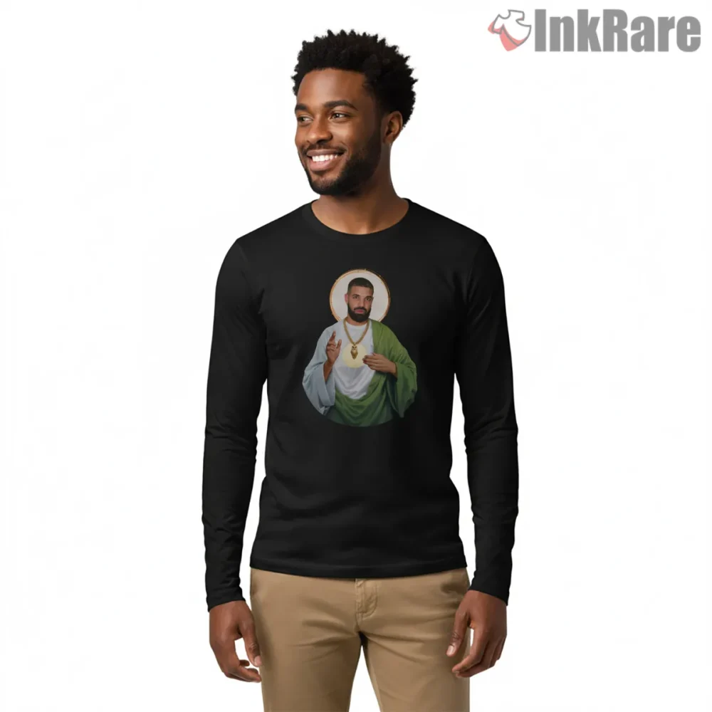 Saint Drake Iconic Ovo Halo Shirt on black long sleeve shirt for men graphic tee