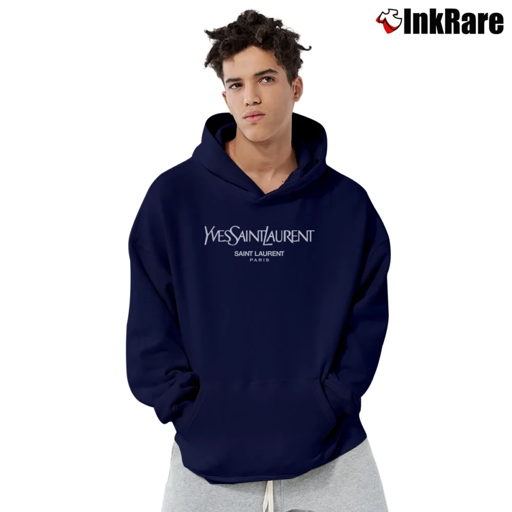Men’s Saint Laurent Paris YSL Slogan Pullover Hoodie in navy | Cozy, Durable, Modern Fit
