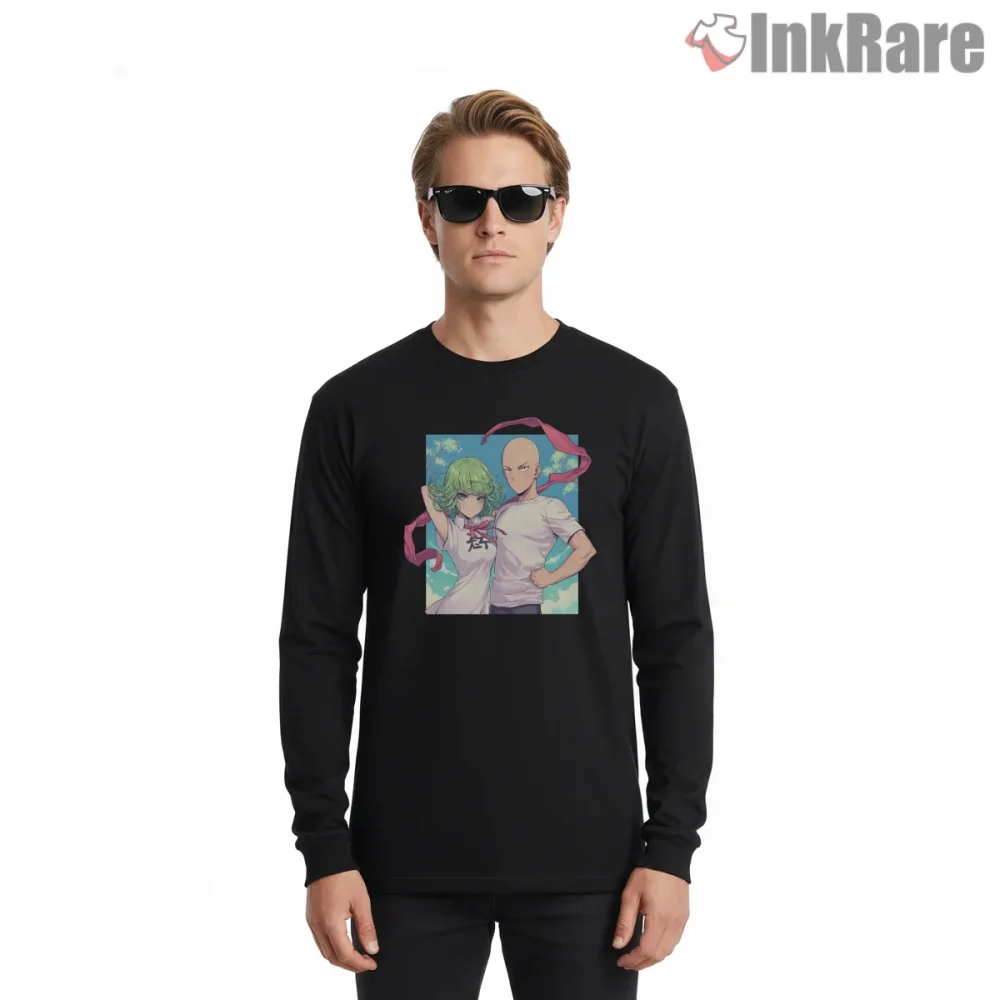 Saitama And Tatsumaki Anime Duo Shirt on black long sleeve shirt for men graphic tee