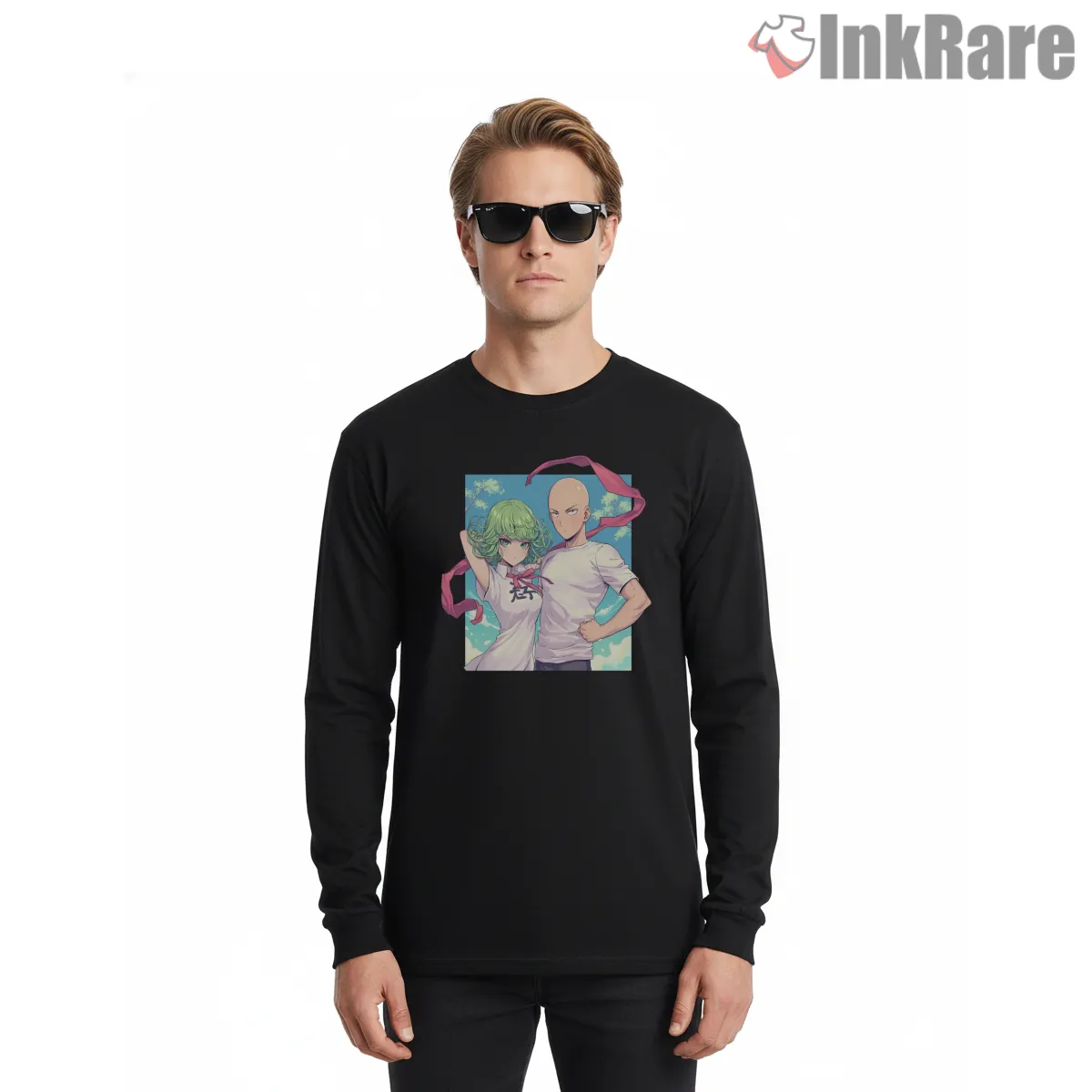 Saitama And Tatsumaki Anime Duo Long Sleeve Black Saitama And Tatsumaki Anime Duo Shirt on black long sleeve shirt for men graphic tee