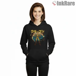 Saitama Explosive Aura Anime Power Shirt on black hoodie for women graphic tee