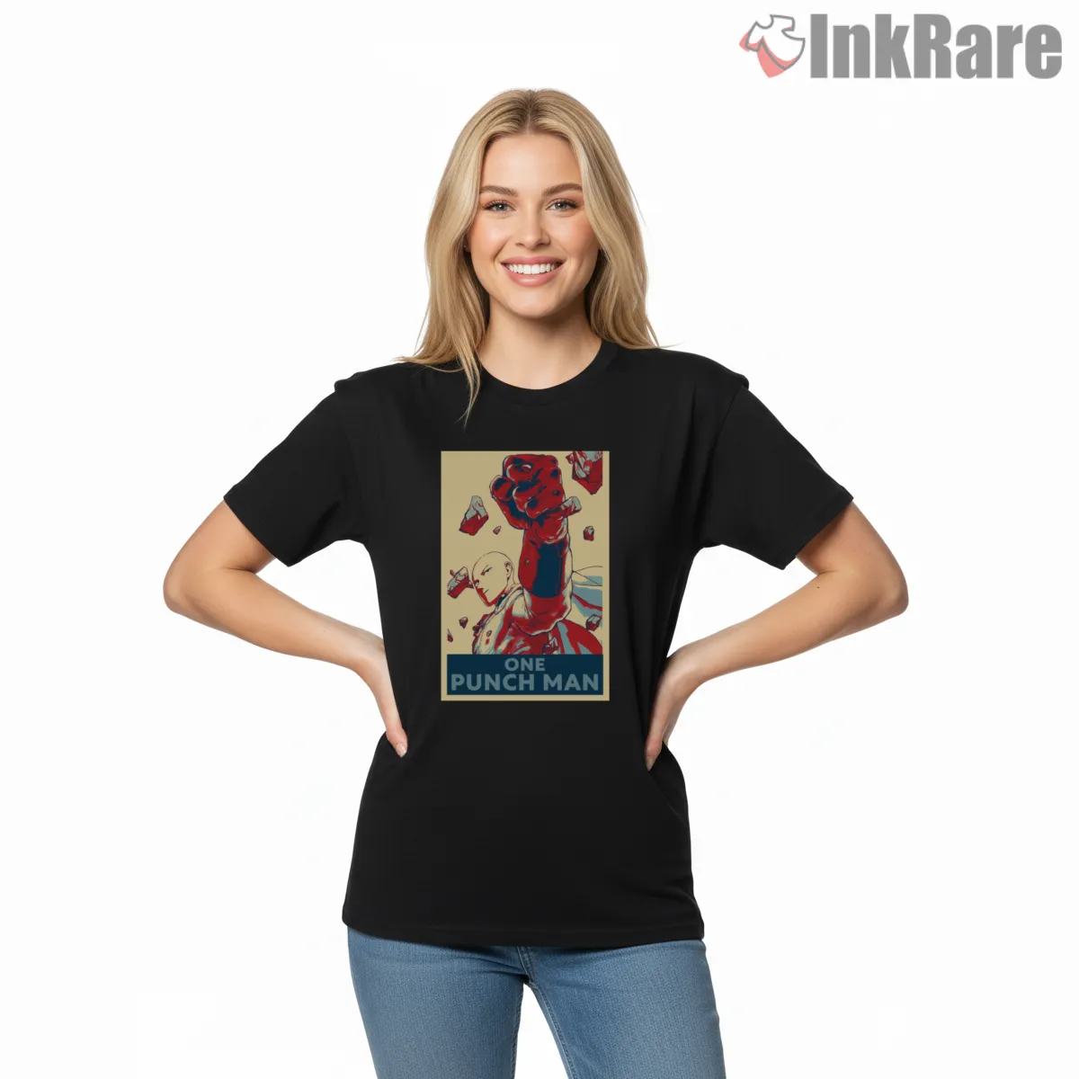 Saitama Hope Style Hero Poster Shirt on black short sleeve shirt for women graphic tee