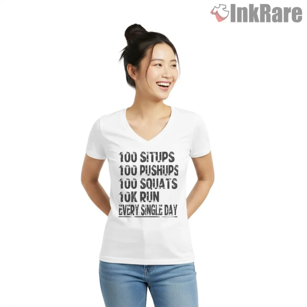 Saitama Legendary Training Routine Shirt on white v-neck shirt for women graphic tee