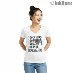Saitama Legendary Training Routine Shirt on white v-neck shirt for women graphic tee