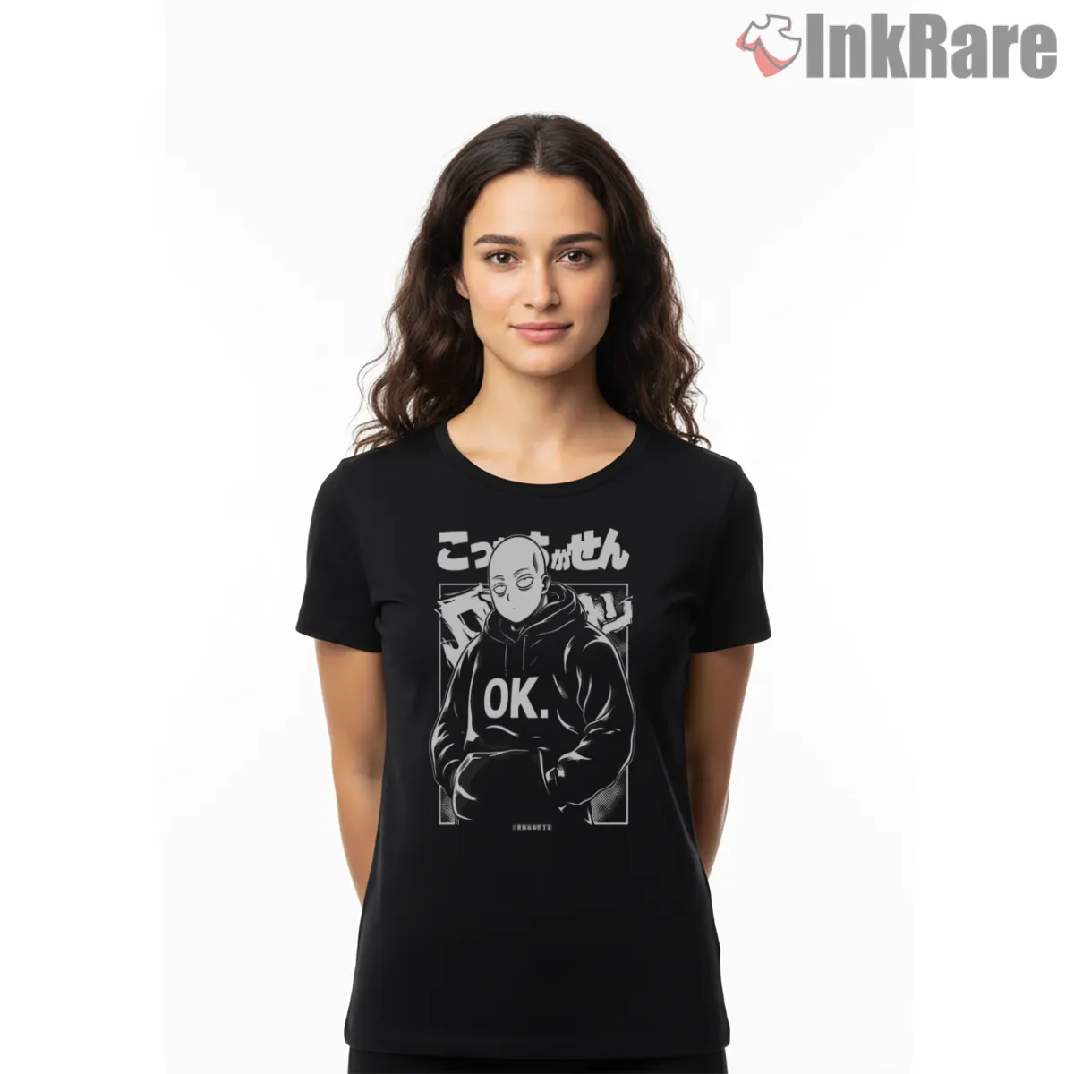 Saitama Ok Hoodie Meme Anime Shirt on black short sleeve shirt for women graphic tee