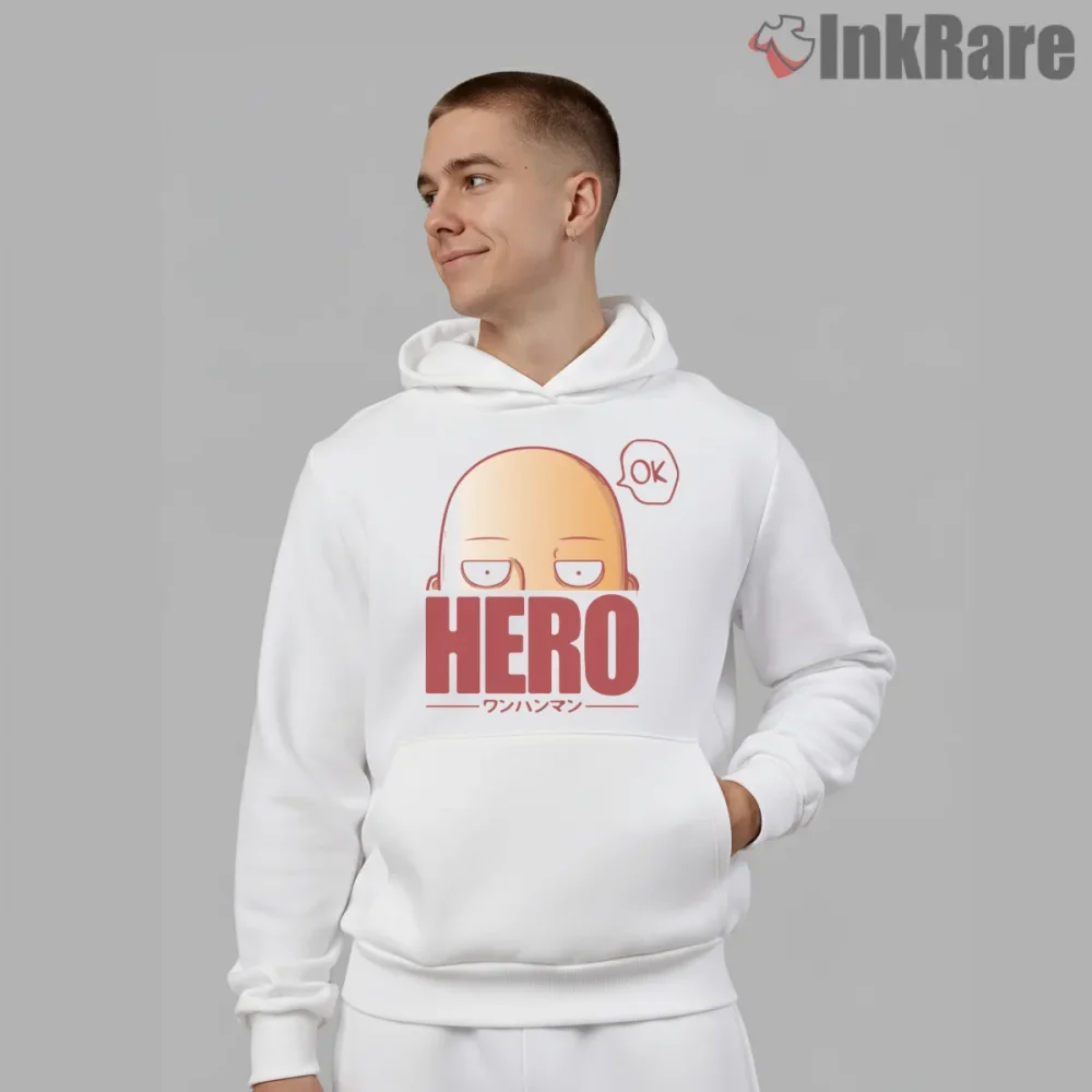 Saitama One Punch Human Meme Anime Shirt on white hoodie for men graphic tee