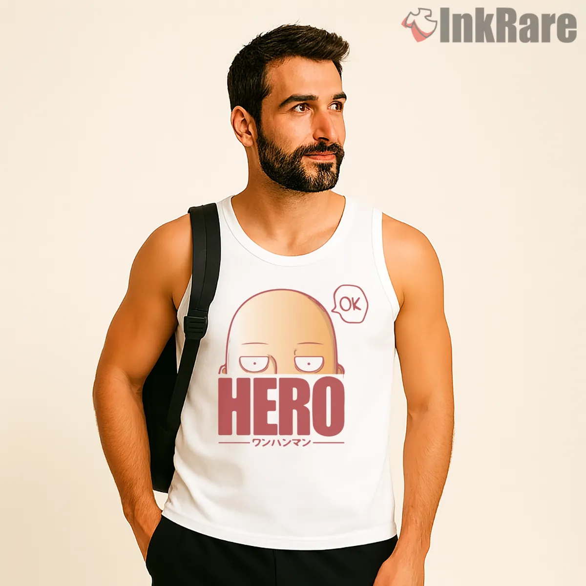 Saitama One Punch Human Meme Anime Shirt on white tank top for men graphic tee