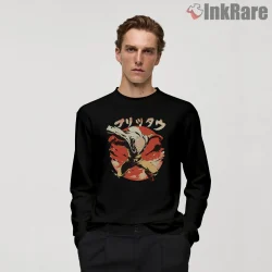 Saitama Red Sun Power Punch Anime Shirt on black long sleeve shirt for men graphic tee