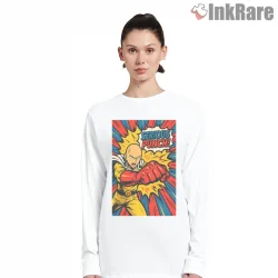 Saitama Serious Punch Comic Explosion Shirt on white long sleeve shirt for women graphic tee