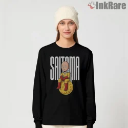 Saitama Sitting On Moon Cute Anime Shirt on black long sleeve shirt for women graphic tee