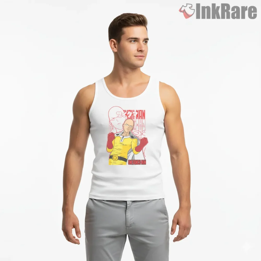 Saitama The Hero Within Anime Shirt on white tank top for men graphic tee