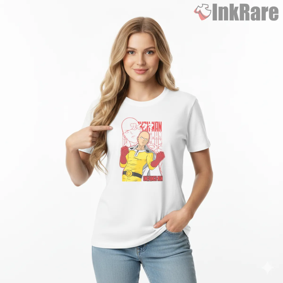 Saitama The Hero Within Anime Shirt on white short sleeve shirt for women graphic tee