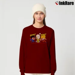 Women’s Saitama Vs Superman Vs Goku Funny Battle Long-Sleeve Top in maroon | Sleek, Versatile, All-Season