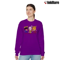 Women’s Saitama Vs Superman Vs Goku Funny Battle Relaxed Sweatshirt in purple | Soft, Laid-Back Vibe