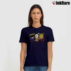 Women’s Saitama Vs Superman Vs Goku Funny Battle Signature T-Shirt in navy | Soft, Flattering Fit