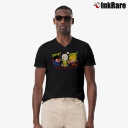 Men’s Saitama Vs Superman Vs Goku Funny Battle V-Neck Tee in black | Sharp, Breathable, Everyday Staple