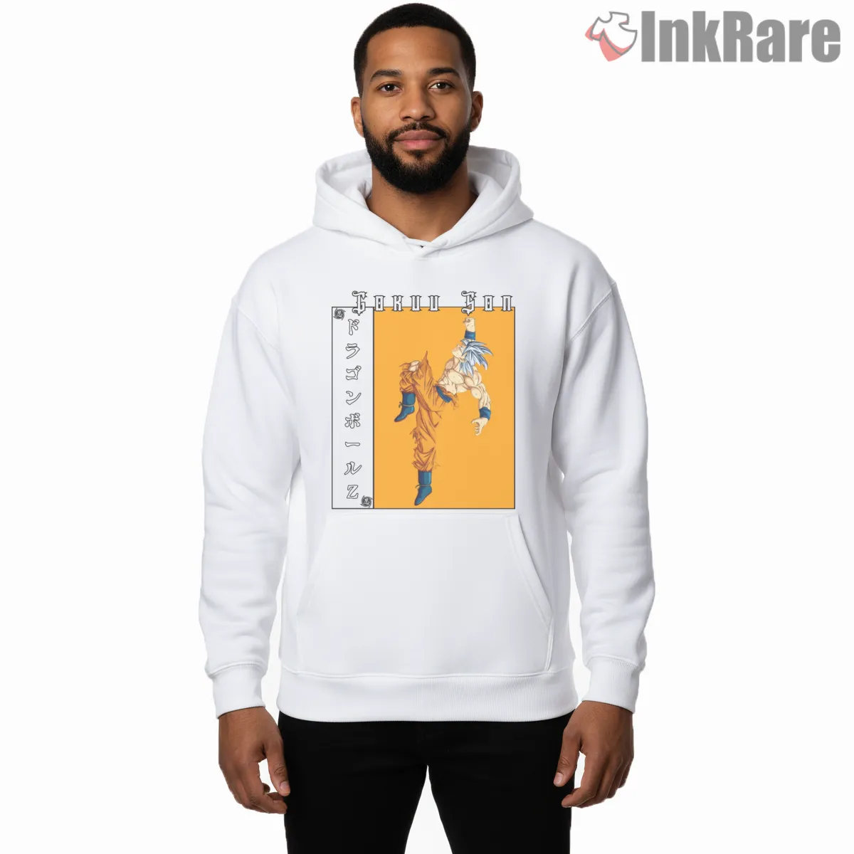 Saiyan Warrior Ultimate Clash Poster Shirt on white hoodie for men graphic tee