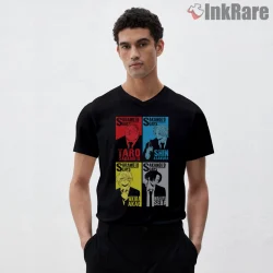 Sakamoto Days Character Grid Poster Anime Shirt on black v-neck shirt for men graphic tee