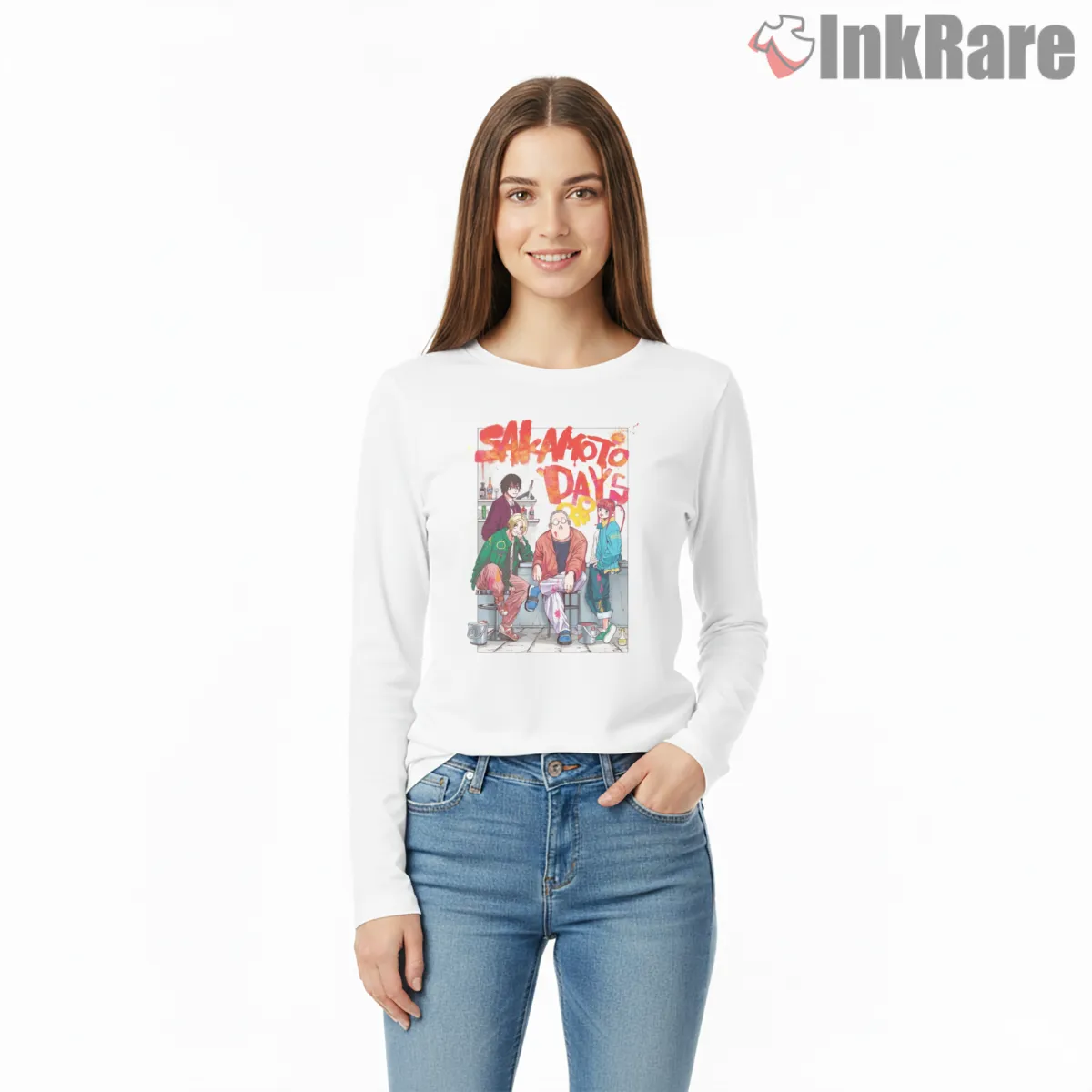 Sakamoto Days Group Casual Street Scene Anime Shirt on white long sleeve shirt for women graphic tee