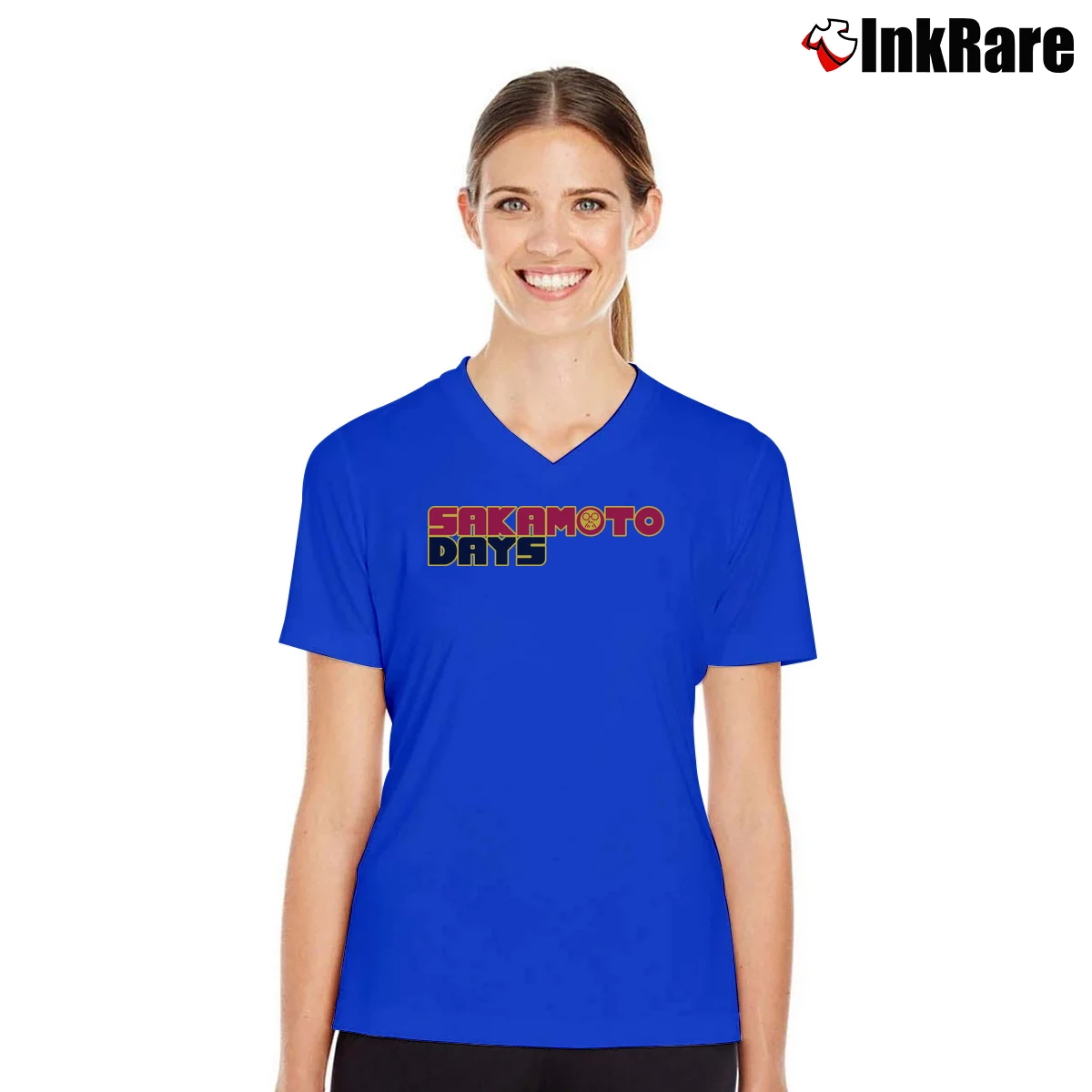 Women’s Sakamoto Days Logo V-Neck Tee in royal blue | Chic Neckline, Soft Texture