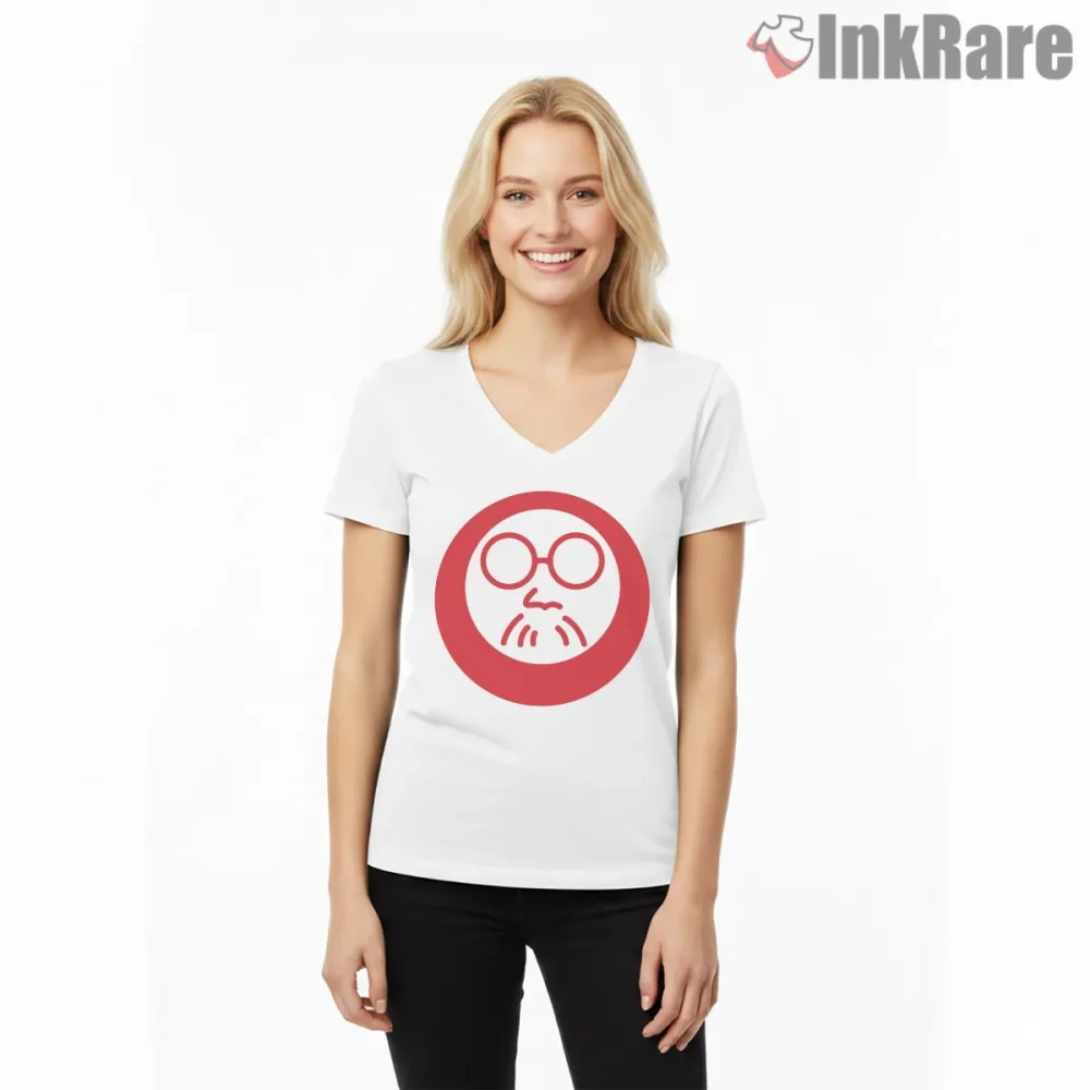 Sakamoto Days Red Circle Minimal Icon Anime Shirt on white v-neck shirt for women graphic tee