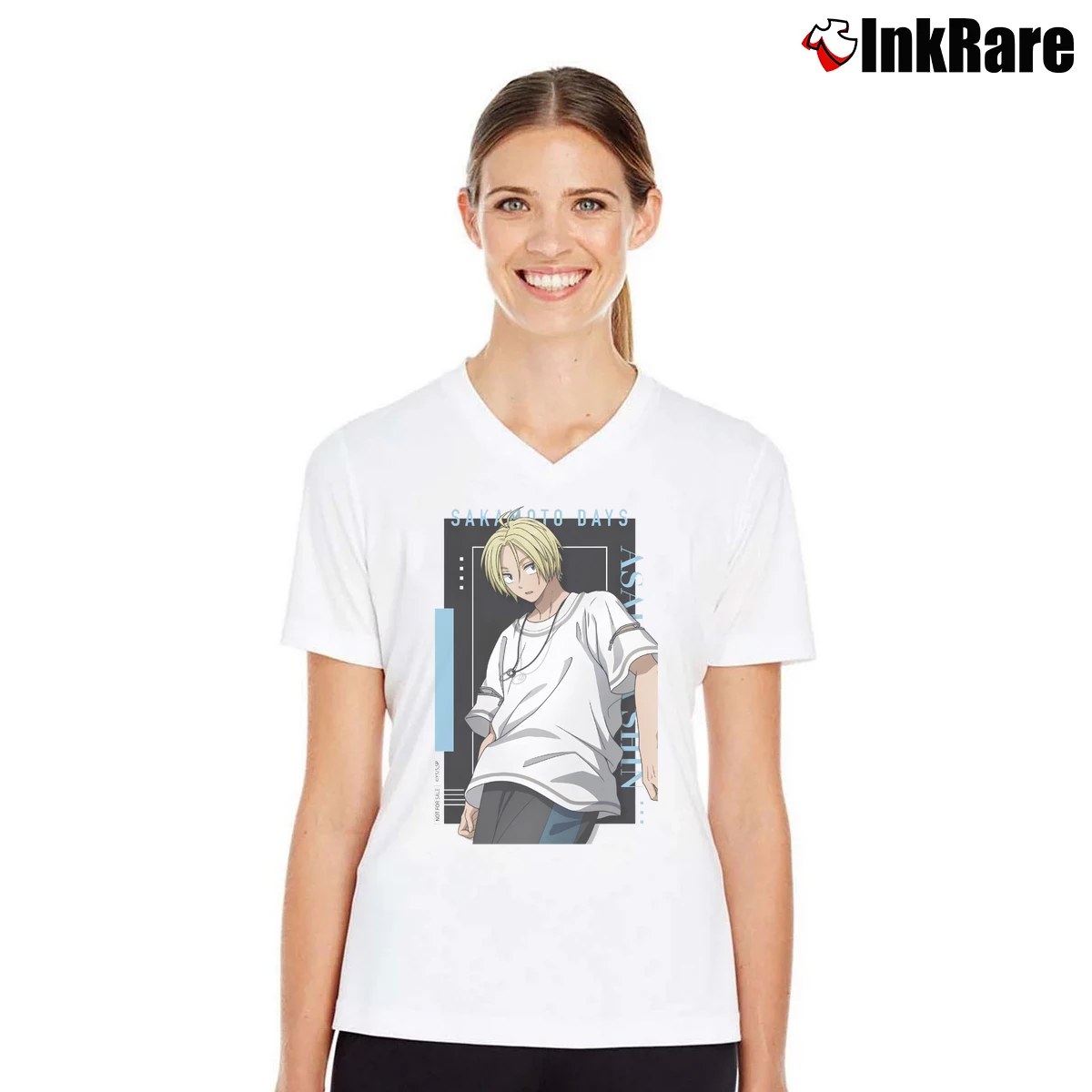 Women’s Sakamoto Days Shin Asakura V-Neck Tee in white | Chic Neckline, Soft Texture
