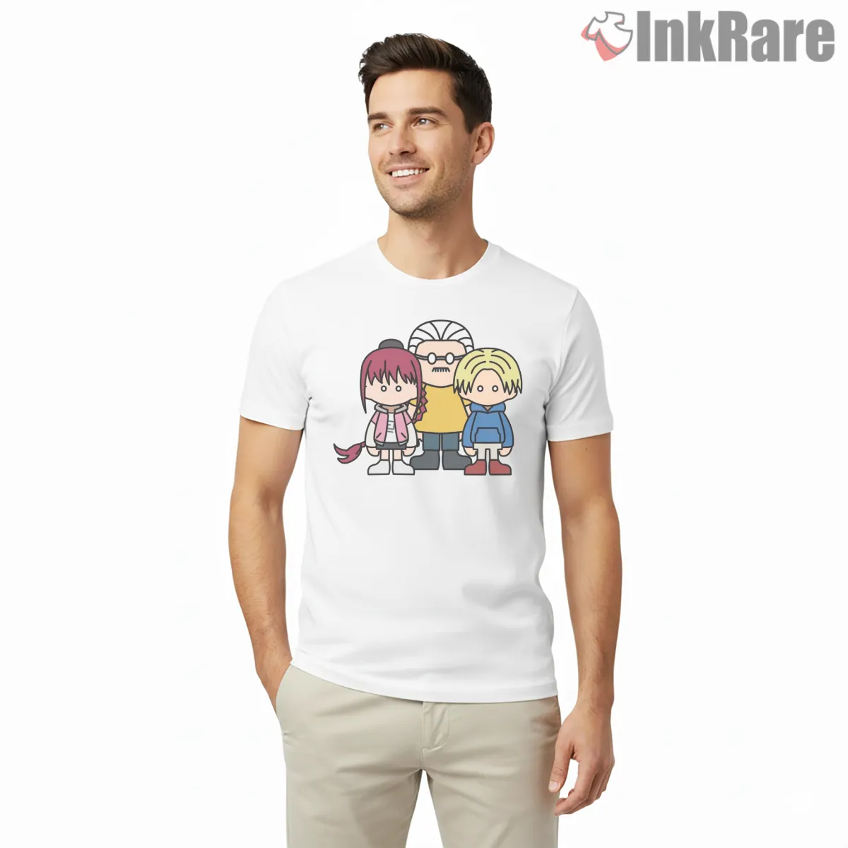 Sakamoto Family Cute Chibi Group Anime Shirt on white short sleeve shirt for men graphic tee
