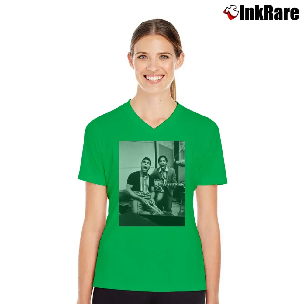 Women’s Sam Cooke With Muhammad Ali Tribute V-Neck Tee in irish green | Chic Neckline, Soft Texture