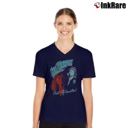 Women’s Sam Kinison Out Of Control Tour 80s V-Neck Tee in navy | Chic Neckline, Soft Texture