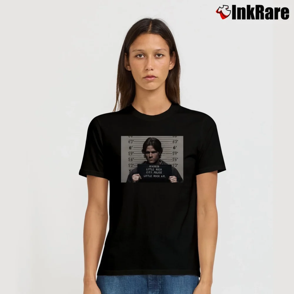 Women’s Sam Winchester Supernatural Mugshot T-Shirt in black | Soft, Flattering Fit