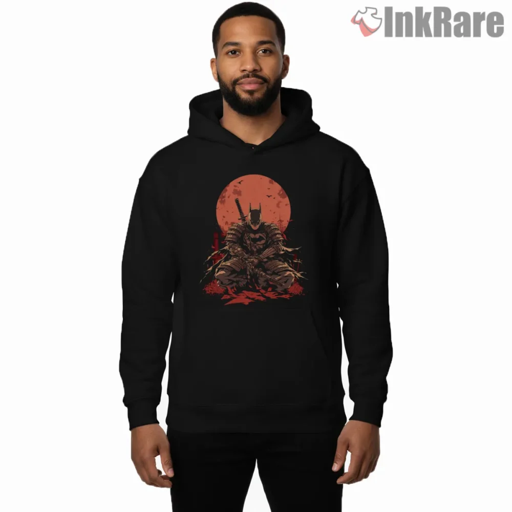 Samurai Batman Crimson Moon Warrior Shirt on black hoodie for men graphic tee