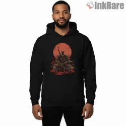 Samurai Batman Crimson Moon Warrior Shirt on black hoodie for men graphic tee