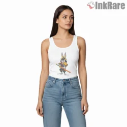 Samurai Bugs Bunny Carrot Blade Armor Shirt on white tank top for women graphic tee