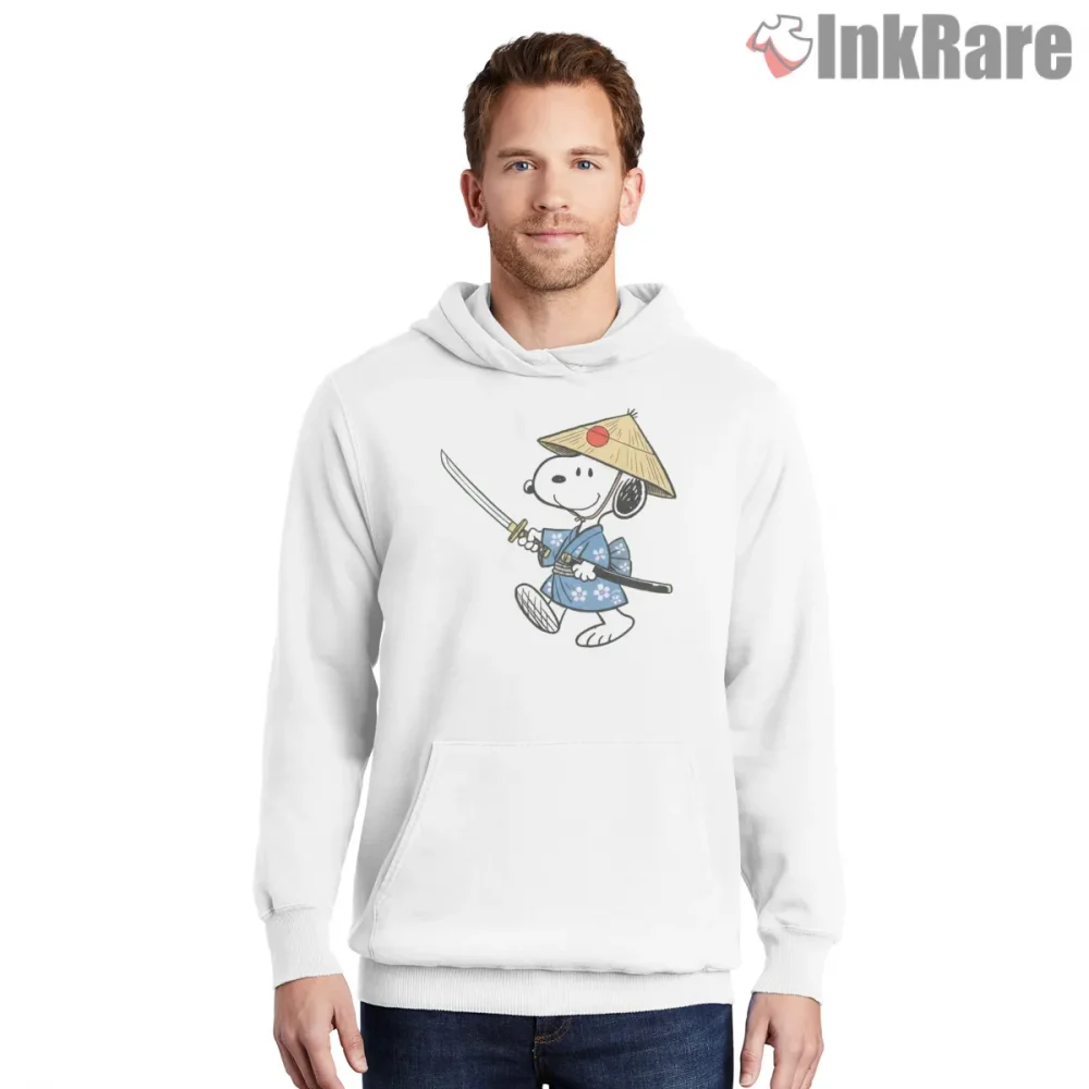 Samurai Snoopy Warrior Style Shirt on white hoodie for men graphic tee
