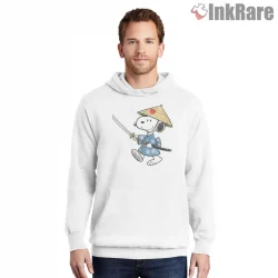 Samurai Snoopy Warrior Style Shirt on white hoodie for men graphic tee