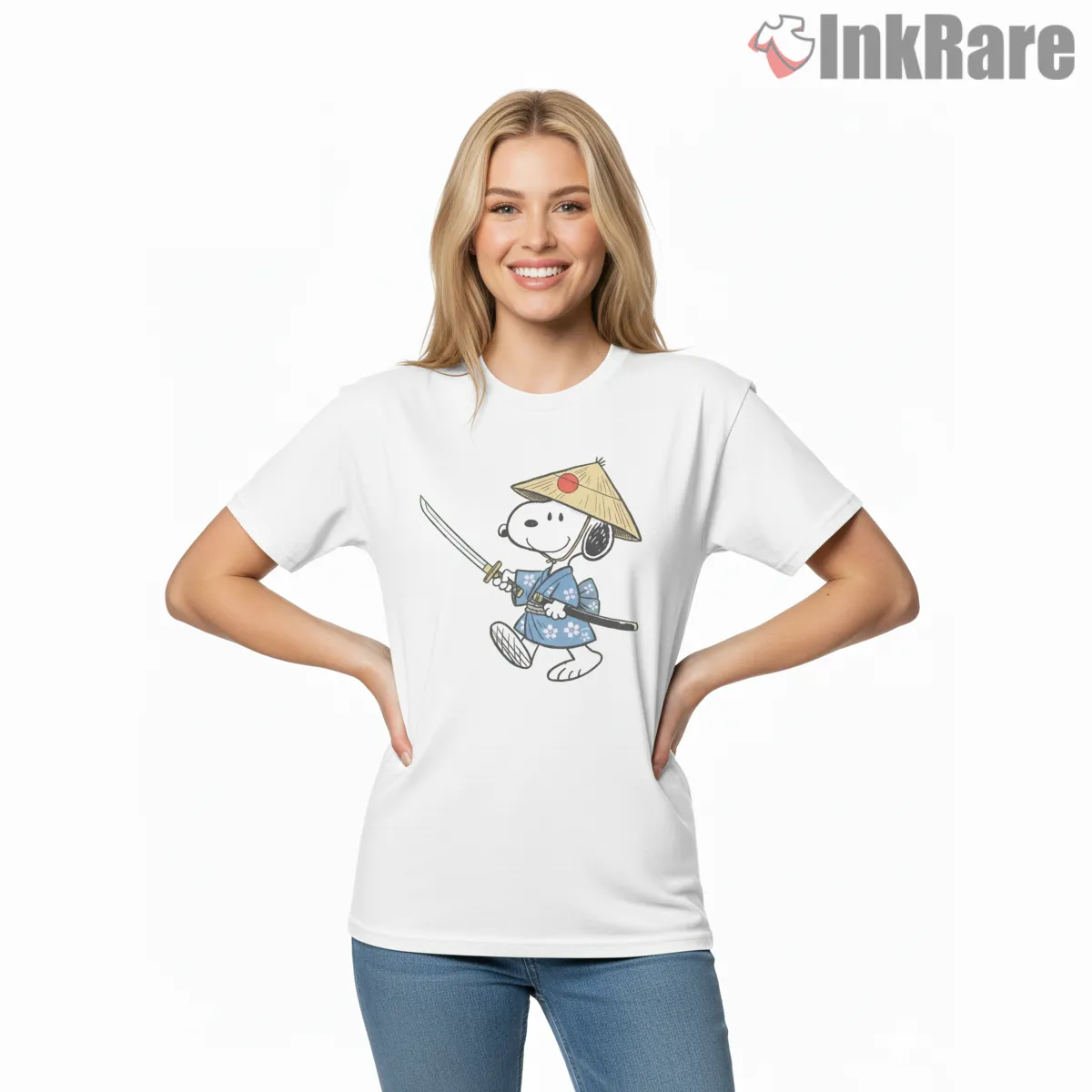Samurai Snoopy Warrior Style Shirt on white short sleeve shirt for women graphic tee