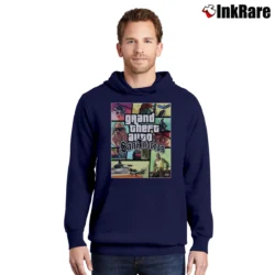 Men’s San Andreas Poster Gaming Graphic Pullover Hoodie in navy | Cozy, Durable, Modern Fit