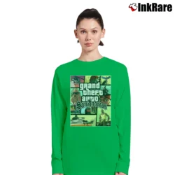 Women’s San Andreas Poster Gaming Graphic Long-Sleeve Top in irish green | Sleek, Versatile, All-Season