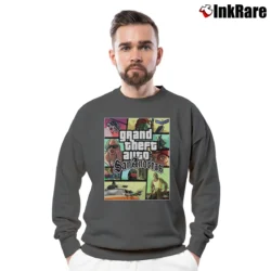 Men’s San Andreas Poster Gaming Graphic Crewneck Sweatshirt in charcoal | Cozy Fabric, Clean Style